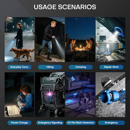 EDC Flashlight Rechargeable,800 Lumen Small Flashlight with Magnetic Clip & Base, 11 Modes LED Flashlight,Glass Breaker&Bottle Opener, USB-C Flashlight for Working,Home and Emergency - color: Blue