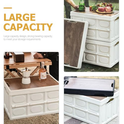 SUPVOX Outdoor Folding Storage Box with Lid Medium White Large Capacity Collapsible Clothes Organizer Storage Container for Camping and Car Trunk Use