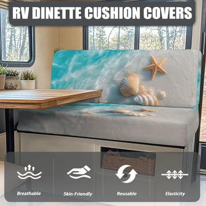 RV Dinette Cushion Covers Camper Dinette Cushion Covers, Beach Sea Shell RV Seat Cover Couch Covers Sofa Seat Protector Stretchable Covers for Camper Car Bench - color: Beach Sea Shell