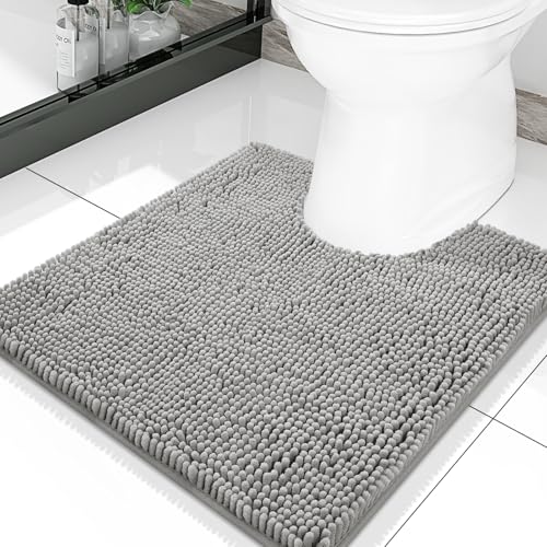 Smiry Luxury Chenille Toilet Rugs U-Shaped 20x20, Soft Absorbent Non-Slip Contour Bathroom Rugs for Toilet, Machine Washable Contoured Bath Mats, Light Grey - color: Light Grey, size: 20" X 20" Contour Rug