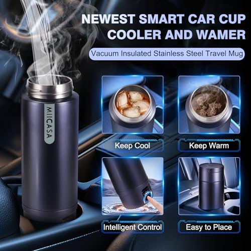 Vacuum Insulated Car Electric Kettle,Miicasa Stainless Steel Tumbler Car Water Heater,12V/24V Water Boiler with 6 Temperature and Auto Shut-Off Boil Dry,16oz