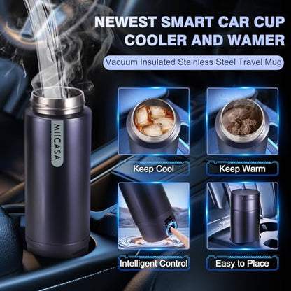Vacuum Insulated Car Electric Kettle,Miicasa Stainless Steel Tumbler Car Water Heater,12V/24V Water Boiler with 6 Temperature and Auto Shut-Off Boil Dry,16oz