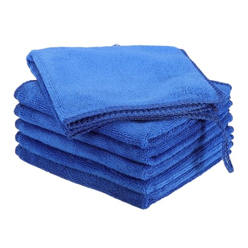 HARFINGTON 6 Pack Microfiber Cleaning Cloth, 12" x 12" Multi-Functional Cleaning Towels Reusable Absorbent Rags with Hook for Car Wash Kitchen Household Window Clean, Sapphire Blue - color: Sapphire Blue, size: 12" x 12"