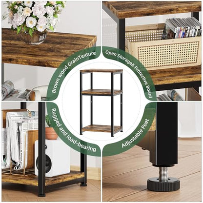 Simple Trending Side Table, End Table Night Stand, 3 Tiers Shelf for Living Room, Rustic Brown - size: 3 Tiers End Table