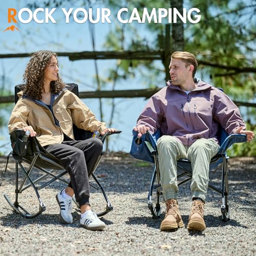Portal Outdoor Rocking Chair Camping Folding Portable Rocker with Cup Holder Side Pocket Carry Bag, Support 350LBS, Blue - color: 1 Pack-blue-fabric