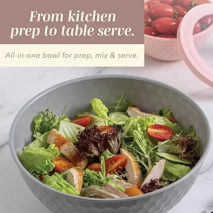 COOK WITH COLOR Mixing Bowls with Lids - 12 Piece Plastic Nesting Bowls Set includes 6 Prep Bowls and 6 Lids, Microwave Safe Mixing Bowl Set, Grey/Pink Diamond - color: Grey/Pink Diamond