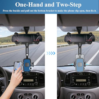 Phone Mount for Car, Rear View Mirror Phone Holder, Rotatable and Retractable Car Phone Holder Mount Rearview Mirror Phone Holder for Car Compatible with iPhone Samsung Cell Phones (Blue) - style: Blue
