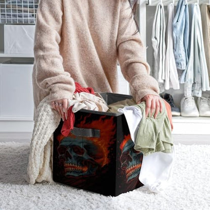 Flame Skull Foldable Storage Box with Handle Organizer Containers for Home Office Clothes Office Supplies - color: style-8