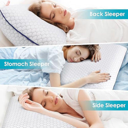 CushyOasis Memory Foam Pillows for Side, Back and Stomach Sleepers, Set of 2, Bed Pillow with Washable Cover and Breathable Mesh, Bed Pillow for Sleeping (Grey，Standard Size)