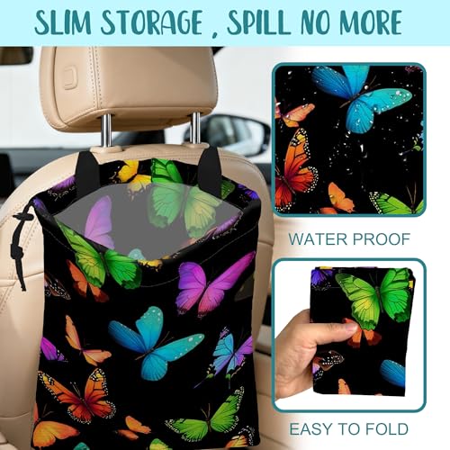 Car Garbage Bag Colorful Butterflies Drawstring Car Trash Bag Hanging for Back Seat with Adjustable Buckle Canvas Vehicle Trash Can Easy-to-Install - color: Colorful Butterflies