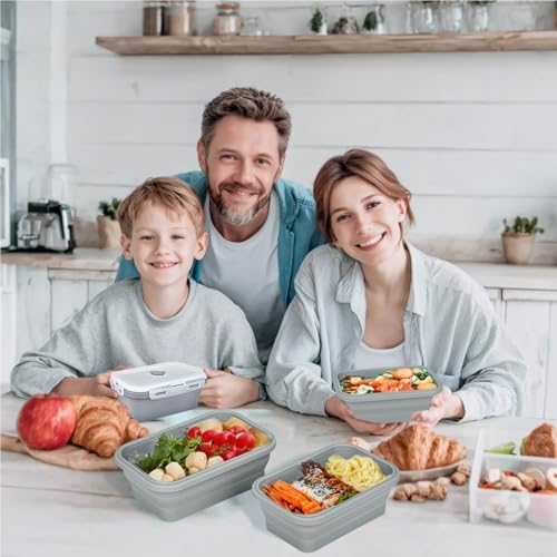 Collapsible Silicone Food Storage Container, Meal Prep Food Storage Containers with Lids, Lunch Containers Collapsible Bowls Sets for Microwave, Oven, Freezer and Dishwasher, BPA Free, Dark Blue - color: Dark Blue