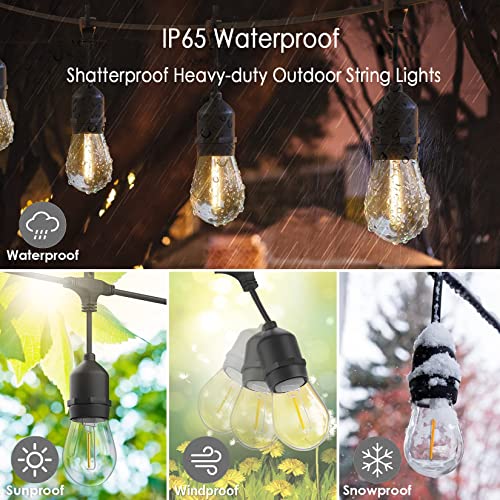 48FT Outdoor String Lights LED Heavy-Duty Waterproof Patio Lights with 16 Shatterproof Plastic 2200K Warm White Bulbs for Patio Gazebo Pergola Cafe Market Bistro - size: 48FT