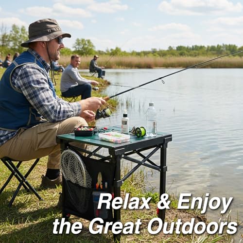 Camping Table Portable Foldable with Adjustable Height, Lightweight Collapsible Aluminum Roll-Up Camp Table with Storage Bag & Carry Bag, Heat-Resistant for RV Picnic BBQ Camping (Small 16"×13") - size: Small 16"×13" - Low Table Height (21"H)