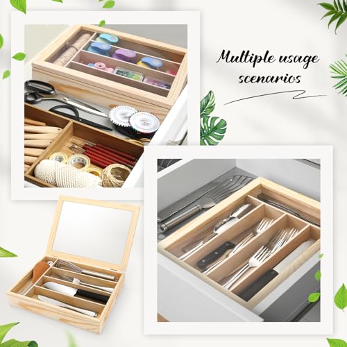 Baderke Silverware Storage Box with Lid Kitchen Drawer Organizer Utensil Organizer with Lid 5 Slots Wooden Silverware Storage Case Silverware Container Tray for Kitchen Cutlery Countertop