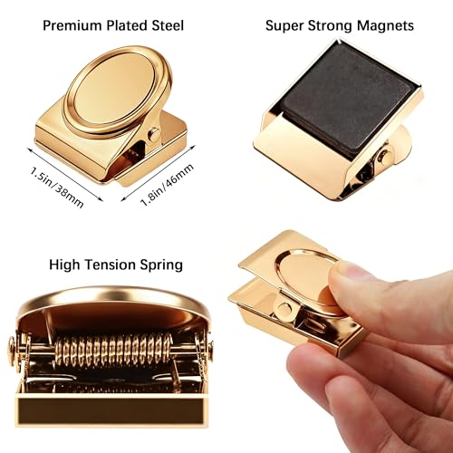 Magnetic Clips 1.5 inch, 12 Pack Heavy Duty Magnet Metal Clips for Hanging, Strong Magnet Clip for Whiteboard, Fridge, Classroom, Refrigerator, Gold - size: Gold 1.5"- 12 Pieces
