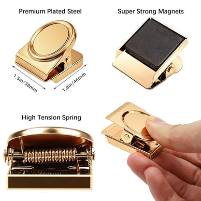 Magnetic Clips 1.5 inch, 12 Pack Heavy Duty Magnet Metal Clips for Hanging, Strong Magnet Clip for Whiteboard, Fridge, Classroom, Refrigerator, Gold - size: Gold 1.5"- 12 Pieces