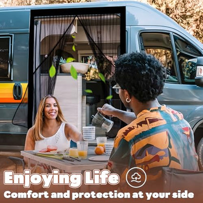 XCBYT Van Bug Screen | Magnetic Closure Window Screen for Camping | Van Life Essential | Fits Standard Roof Mercedes Sprinter, Mid/High Roof Ford Transit & RAM ProMaster Sliding Doors (71”H x 59”W) - size: Side Door-Middle (71" H × 59" W)