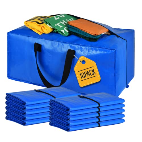 Heavy Duty Blue Moving Bags with Strong Zipper Handles Backpack Straps | 10 Pack Extra Large Storage Bags Totes Moving Boxes Packing Supplies for College Dorm Room Essentials Compatible with IKEA - color: Blue, size: 10 PACK
