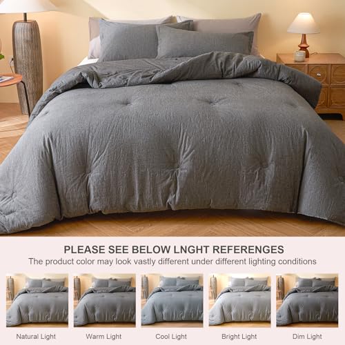 100% Cotton Comforter Set Twin Size – Reversible Yarn-Dyed Design, Soft Washed Cotton on Both Sides, Lightweight All-Season Bedding, Machine Washable(Black Grey, 68”x90”) - color: Black Grey, size: Twin(68"x90")