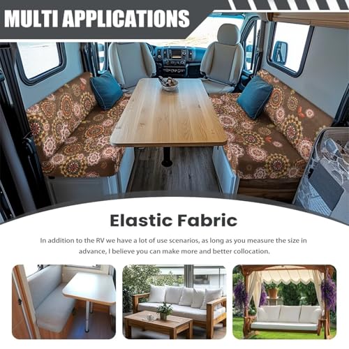 RV Dinette Cushion Covers Booth Set Including 1 Bench and 1 Backrest Cover, Brown Bohemia Flower Camper Cushion Covers for RV Camper Sofa - color: Bohemia Flower - Brown