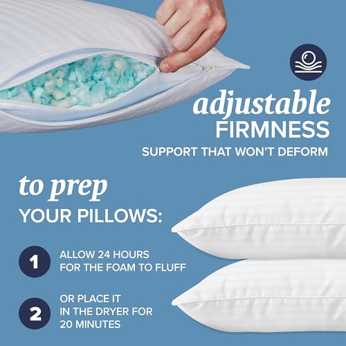Beckham Hotel Collection King Size Memory Foam (Adjustable Fill) Bed Pillows Set of 2 - Cooling Shredded Foam Pillow for Back, Stomach or Side Sleepers (Pack of 2) - size: King (Adjustable Foam, Pack of 2)