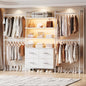 T3 Closet System with Stepless Dimmable LED Light, Industrial Pipe Clothing Rack with 4 Drawers, 6 Wooden Shelves & 4 Telescopic Rods, Heavy Duty Closet Organizers in Wardrobe Closet (White) - color: White