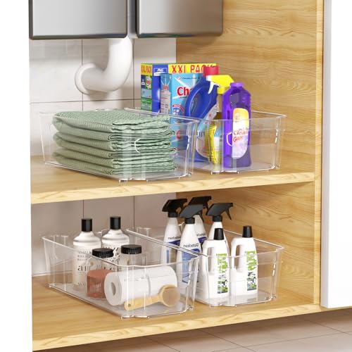 Clear Fridge Organizer, Refrigerator Organizer Bins with Handle, Freezer, Kitchen Cabinet, Pantry Organization, BPA Free Fridge Organizers (12.4 inch 4 Pack) - size: 12.4 inch 4 Pack