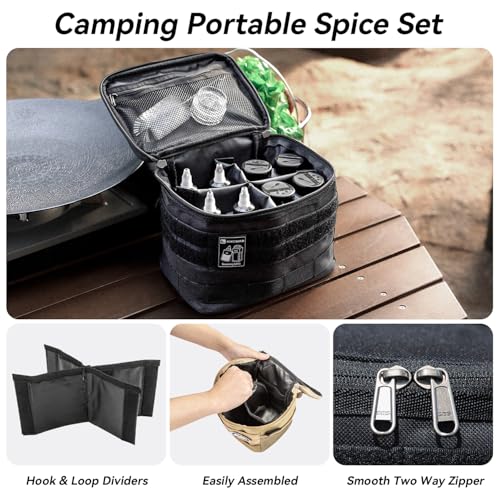 HIKEMAN Camping Portable Spice Set with 9 Spice Containers Pepper & Salt Spice Shakers, Separable Storage Bag for Outdoor Travel Camping BBQ Picnic (Army Green)