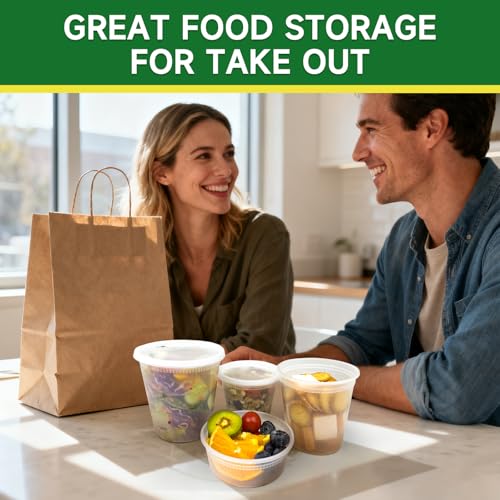 Dealusy 50 Set 24 oz Deli Containers with Lids, Leak-Proof BPA Free Plastic Take Out Bowls, Food Storage Containers for Takeout Meal Prep Storage, Freezer, Microwave & Dishwasher Safe - size: 24 oz