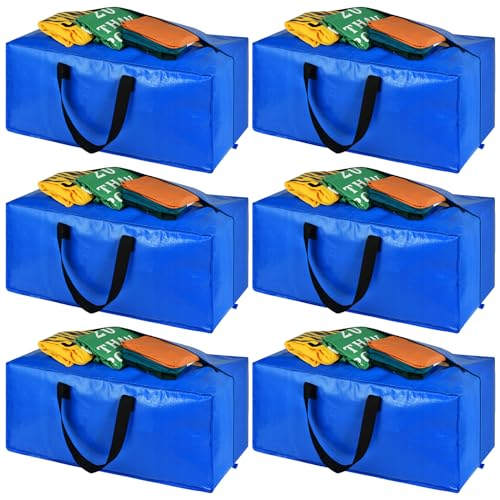Heavy Duty Blue Moving Bags with Strong Zipper Handles Backpack Straps | 6 Pack Extra Large Storage Bags Totes Moving Boxes Packing Supplies for College Dorm Room Essentials Compatible with IKEA - color: Blue, size: 6 PACK