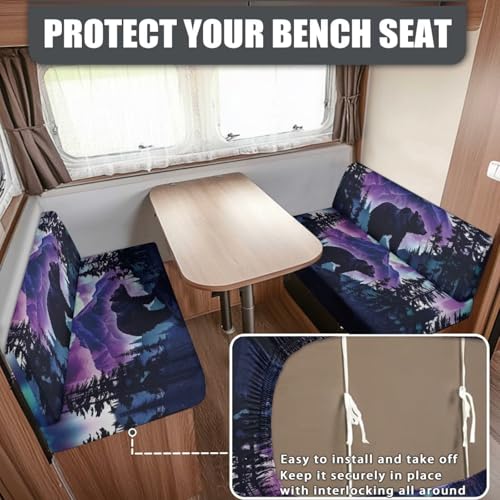 RV Dinette Cushion Covers Replacement Bear Forest RV Camper Cushion Covers Stretch Camper Cushion Slipcovers for RV Sofa - color: Bear Forest