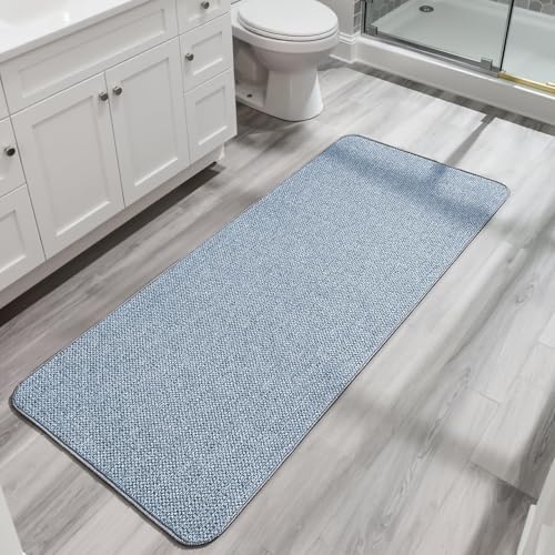 Bosap Bath Mat,Ultra Thin Bathroom Runner Rugs,Large Bath Mats for Bathroom,Quick Dry,Non-Slip,Machine Washable,Low Pile,Bath Rug,Shower Outside,Sink,Home Decor Accessories.Blue,1'9"x3'11"（21x47inch） - color: Blue, size: 1'9" X 3'11" (Runner)