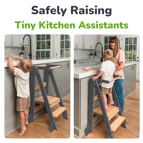 OCODILE Adjustable Foldable Toddler Tower – Folding Tower for Kids | Montessori Toddler Kitchen Step Stool Helper for Independence - Gray - color: 1 - Gray