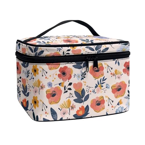 Cosmetic Bags Orange Flower Printed Makeup Organizer Case for Women Ladies Multifunctional Toiletry Bursh Holder Purse Bathroom Receive Bag - color: Orange Flower