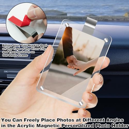 HINGTAI Acrylic Magnetic Personalized Photo Holder Car Picture Frame, Car Picture Holder, Car Photo Holder Car Visor Clip, Personalized Car Accessories Can Be Used to Add Your Personal Photo - color: 1Pcs-White
