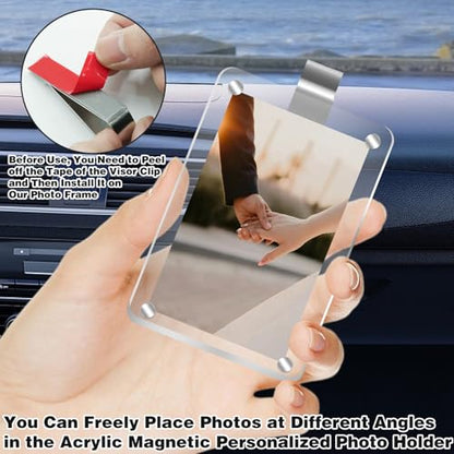 HINGTAI Acrylic Magnetic Personalized Photo Holder Car Picture Frame, Car Picture Holder, Car Photo Holder Car Visor Clip, Personalized Car Accessories Can Be Used to Add Your Personal Photo - color: 1Pcs-White