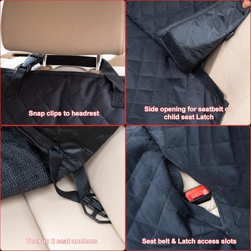 Kaiphy Dog Car Seat Cover, Back Seat Cover for Dogs Pet Car Seat Protector Waterproof Bench Car Seat Cover, Non-Slip Rear Seat Cover with 4 Safety Belt Openings for Safe Travel, Fits Cars Trucks SUVs