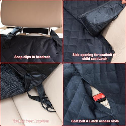 Kaiphy Dog Car Seat Cover, Back Seat Cover for Dogs Pet Car Seat Protector Waterproof Bench Car Seat Cover, Non-Slip Rear Seat Cover with 4 Safety Belt Openings for Safe Travel, Fits Cars Trucks SUVs