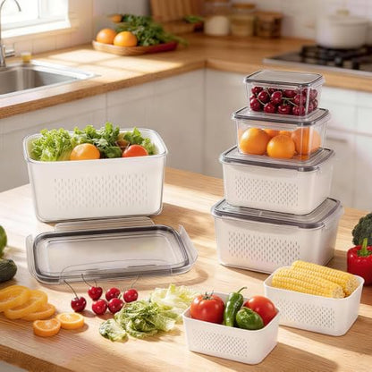 HOMETALL 6 PCS Fruit Storage Containers for Fridge with 6 Removable Colanders, BPA Free Produce Containers for refrigerator, Dishwasher & Microwave Safe Food Containers Keep Fruit, Salad, Berry, Fresh - size: 6 Pack