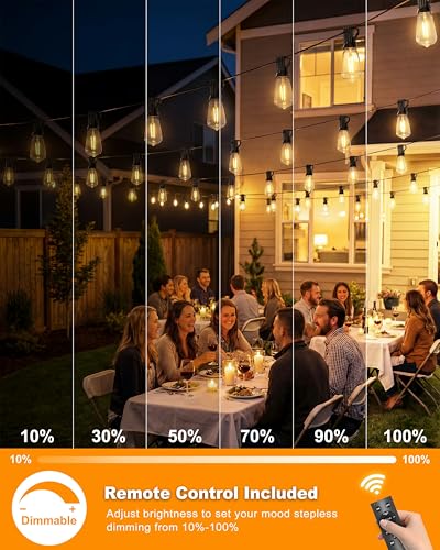 108FT (48+2) Outdoor String Lights Solar Powered, ST38 Dimmable Patio Lights with Remote & USB Charging, Dusk to Dawn, 2700K LED String Solar Light for Backyard, Garden, Porch, Wedding Decor - size: 108FT (48Bulbs)