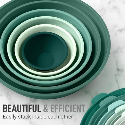 Zulay Kitchen 12-Piece Plastic Mixing Bowl Set - Colorful Nesting Bowls with Lids - Microwave & Freezer Safe (Teal Ombre) - color: Teal