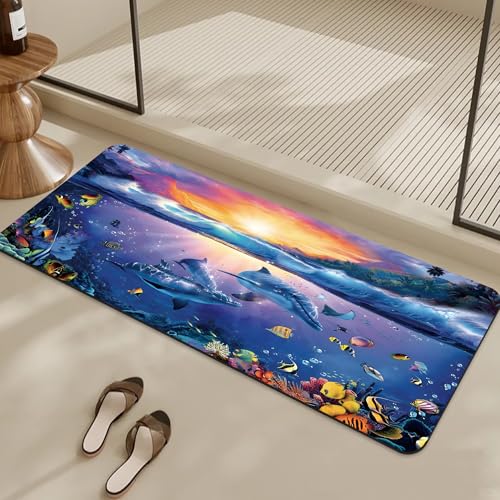 Bathroom Rugs Non Slip Quick Dry Bath mat Rubber Bathroom mat, Super Absorbent Bath mat, Washable Bathroom mat Bath Rugs, Shower Mat Bath Mats for Bath Floor, 16.9x35.4in, Ocean Sunset - color: Ocean Sunset, size: 16.9x35.4in