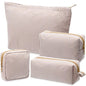 Sanwuta 4 Pcs Seersucker Pouch Cosmetic Bag Set Seersucker Makeup Bag Women Stripe Large Travel Toiletry Organizer Aesthetic Preppy Storage for Embroidery Women Bridesmaid Gifts(Khaki) - color: Khaki