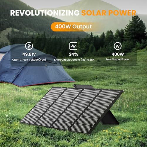 400 Watts Foldable Solar Panel, Luggable & Durable, Portable 400W Solar Charger Complete with Adjustable Stand Case, 40V Waterproof for Off-Grid Camping RV/Campervan Solar Generator - color: 400W with Case Stand