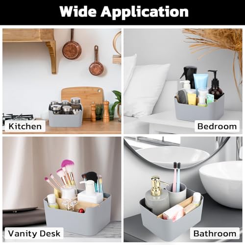 Segarty Gray Desk Storage Organizer, Detachable Divided Bamboo Remote Control Holder Caddy, Desktop Pen Pencil Holder Container Box for Office Supplies Home Bedside Table - color: Gray