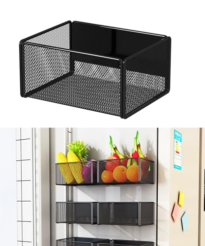 Magnetic Basket Organizer Holder for Fridge Magnetic Storage Bin Box Containers for Refrigerator Whiteboard Classroom (Small, Black) - style: Small, Black