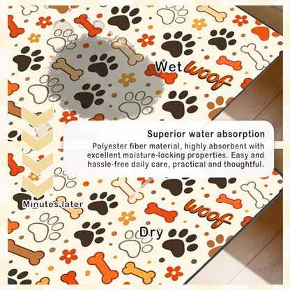 Nuxovilar Pet Food Mat Dog Supplies Woof-Printed Polyester (23.62×17.71 inches) Bowl Water Spill Pad Feeding Gear for Kitchen, Pantry, Pet Space - color: YE06001
