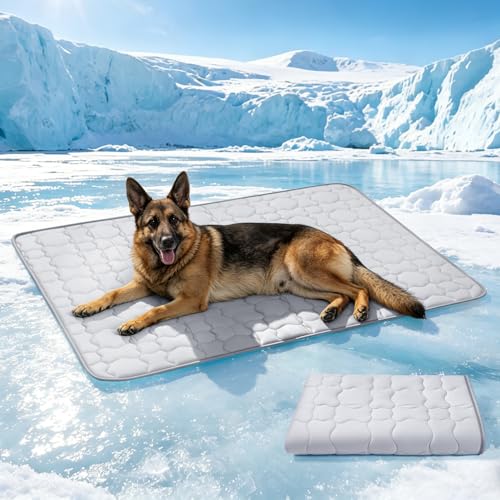 Mora Pets Dog Cooling Mat Pet Cooling Pad for Extra Large Dogs Q-Max>0.5, Breathable Washable Self Cool Dog Mat for Indoor Floors, Crate, Sofa & Outdoor Use, Non Gel Summer Ice Silk Cold Pad XL 47x32 - color: Grey, size: 47" x 32" (X-Large)