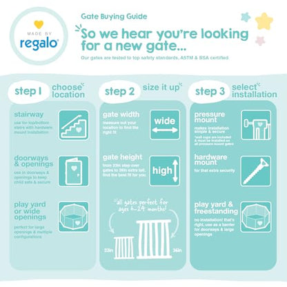 Regalo Safety 192" Super Wide Baby Gate & Play Yard, 2-in-1 Convertible Extra Wide Safety Barrier, Hardware Mounted for Toddlers & Pets, Tested & Safe for 30 Years, American Designed & Owned, Black - color: Black, style: 50.5-192"W x 28"H