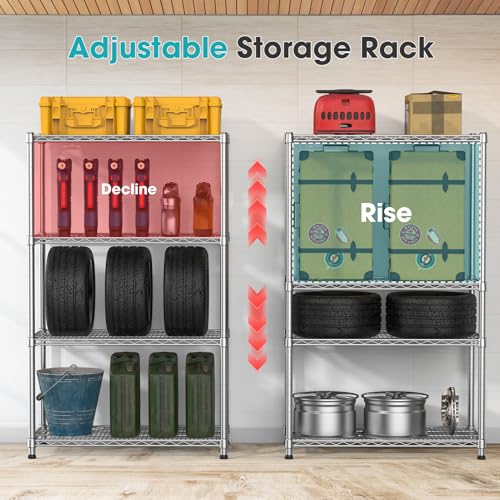 Heavy Duty 4 Tier Wire Shelving Unit 2200 lbs Capacity Garage Shelving Metal Storage Rack Adjustable 18”Dx36”Wx70.9”H Industrial Standing Shelf for Garage Basement Warehouse Pantry - size: 4-Tier-Silver[18"D x 36"W x 70.86"H]